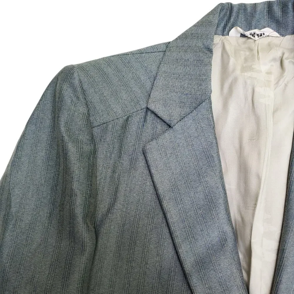 VTG Montgomery Ward 70s Retro Blue Green Leisure Suit Jacket Sport Coat 42x30